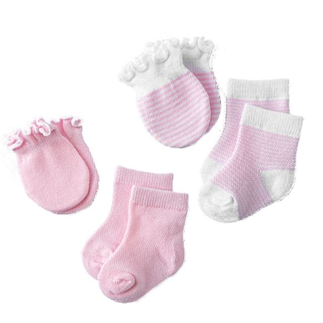 4 Pairs/Set Newborn Baby Socks Gloves Anti-scratch Breathable Gloves Stocking