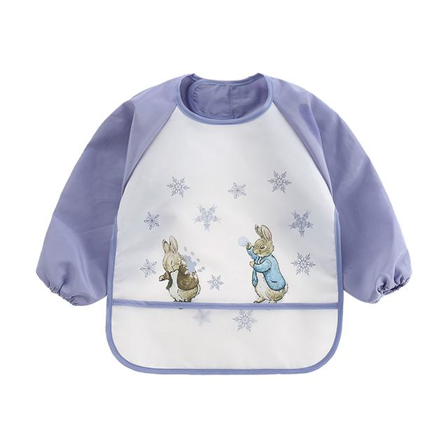 Long-sleeved waterproof baby bibs, cute animal, ergonomic curve design, burp board, smoky