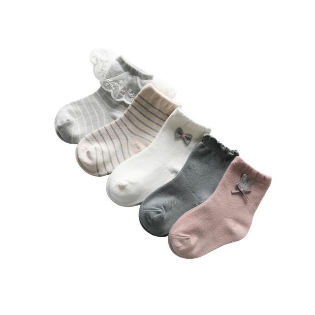 5 Pairs 0-8Y Baby Solid Socks Bowknot Cute Toddler Tube Socks Girl Cotton Breathable Stripe Toddler Socks Toddler Clothing Accessories