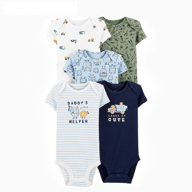 Cartoon Monster Baby Newborn Clothes Newborn Baby Clothes Short Sleeve Cotton Onesex Unisex Bodysuit 2021 5pcs/set