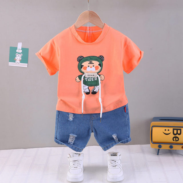 Summer Baby Boys Girls Cotton Clothes Cartoon Crop Tops 2pcs/set O-Neck Baby Clothes Set Toddler Tracksuit