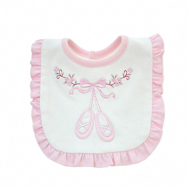 Baby Girls Bibs Cotton Pink Embroidered Saliva Towel Soft Newborn Burp Cloths Reusable Double Layer Baby Bandana Clothes