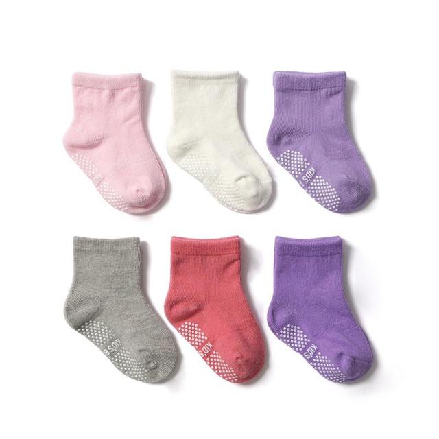 Boys and Girls 6 Pairs Socks 0-6 Years, Cotton, Kids, Non Slip, Short Cut, Elastic Grips, Four Seasons