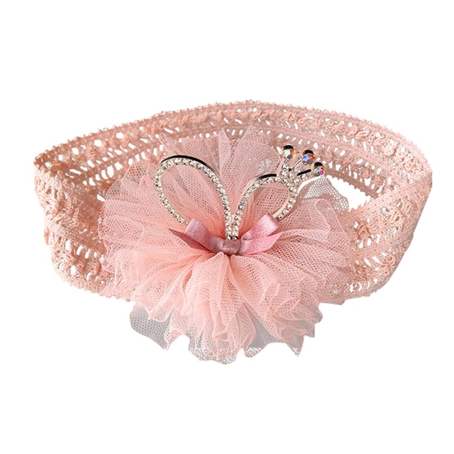 Infant Baby Hair Band Rhinestone Crown Headdress Baby Girl Mesh Elastic Headband Turban QX2D