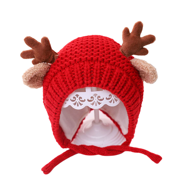 Cute Deer Elk Antlers Baby Hat Winter Warm Plush Knitted Ear Warmer Children Hat Bonnet Boys Girls Beanie Hat Christmas Hats