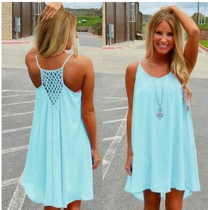 Summer Sexy Halter Neck Mini Sundress Solid Color Women Casual High Style Club Party Dresses Beach Wear