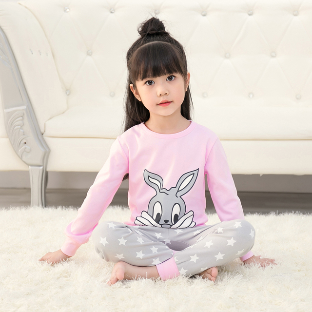 Easter Pyjamas Kids Pajamas Girl Sleepwear Set Cotton Rabbit Top+Pants Pijama Outfit Long Sleeve 2pc Pink Children Night Clothes