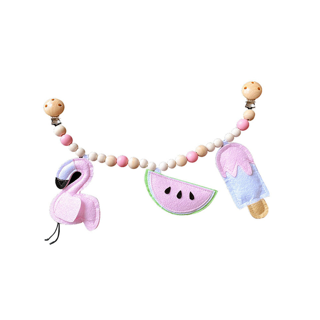 Baby Wooden Toy Stroller Clip Baby Mobile Stroller Plush Bead Pacifier Chain Chew Rattle Baby Wooden Teether Necklace Teething Bead