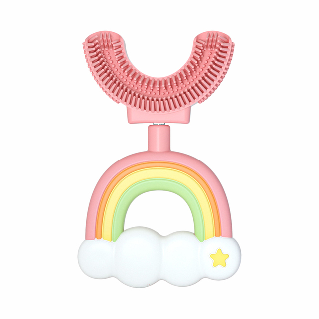 Children's U-shaped Silicone Toothbrush Rainbow Clouds Shape 360 ​​Degree Teething Soft Brushing Device Baby Oral Oral Clean