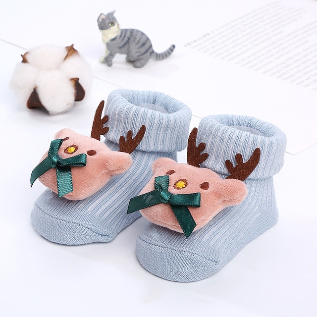 Newborn Baby Girl Boy Cute Cartoon Pattern Cotton Socks Infant Anti-slip Warm Floor Socks Medium Tube Knitted Socks