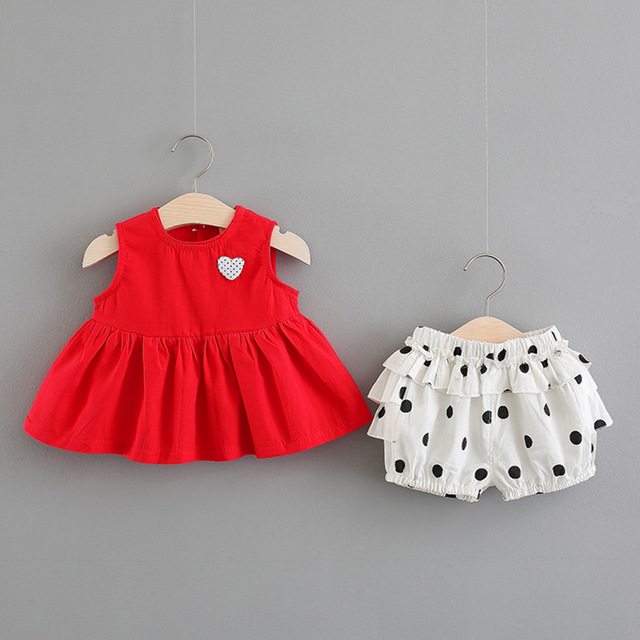 Summer Children Sleeveless Two Piece Set For Baby Girls 0-2 Years Short Dress Pant Polka Dot Shorts Set Newborn Girls Clothes