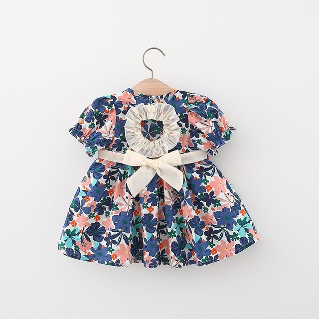 Summer New Girls Dress Cutout Back Big Bow Lace Princess Girls Dress Flower Cotton Skirt Newborn Baby Girls Birthday Gift