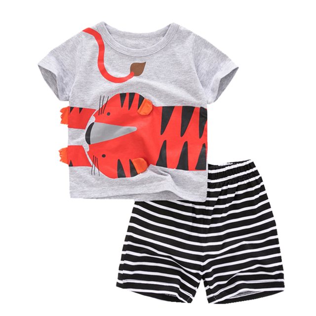 Fashion Clothing Summer Boys Sets Kids Printing T-shirts Cotton Shorts Suits Children Animal Tops Elastic Waist Pants Suit 2-7Y