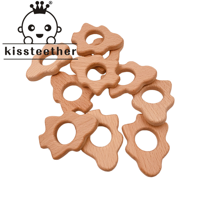 Kisstether 10pcs/lot Food Grade Beech Wood Teething Baby Teether Baby Toys Diy Making Wooden Rings Teething Toy