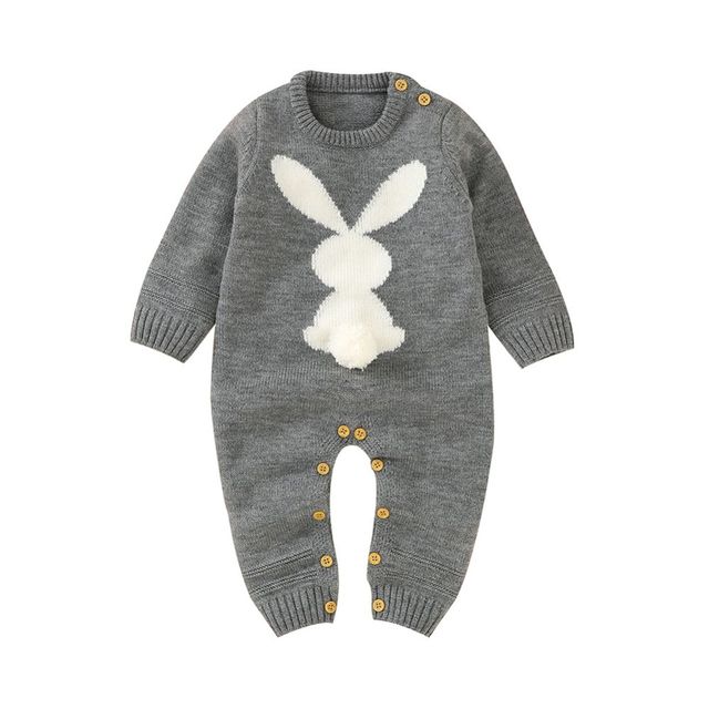 0-24M Newborn Cute Knitted Bunny Tail Patchwork Romper for Baby Boys Girls Weave Long Sleeve Jumpsuit Outfits Clothes