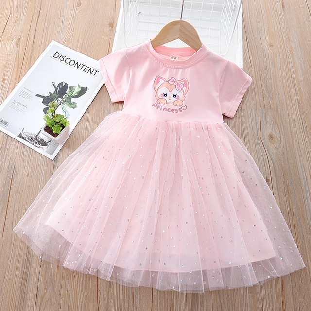 Summer Baby Girls Dresses Korean Cute Toddler Clothes Mesh Cartoon Fox Clothes Toddler Clothes