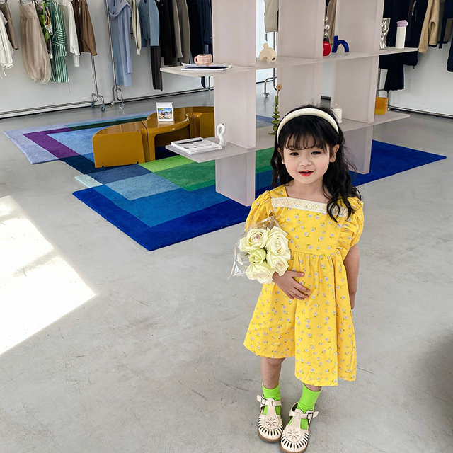 MILANCEL 2022 Spring New Kids Clothes Square Collar Girls Floral Dress Cotton Girl One Piece Korean Children Clothes