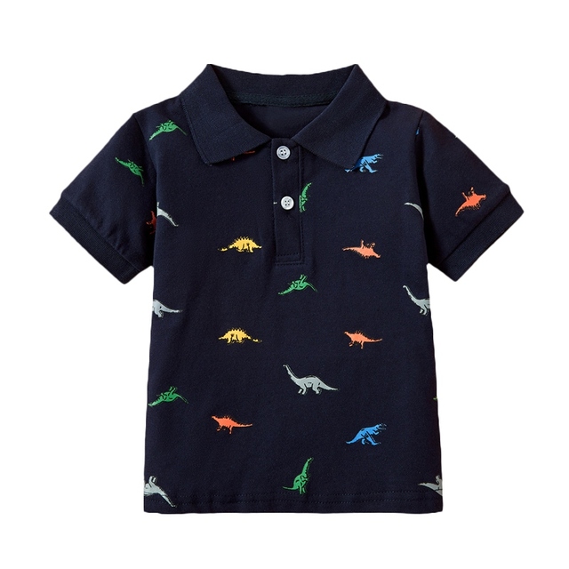 Summer Children Boys Clothes Tops Kids Label T-shirt Cartoon Dinosaur Print Short Sleeve Polo Shirt 2-7Y
