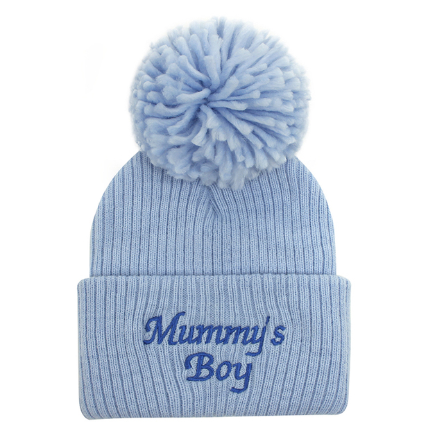 New autumn and winter baby hat embroidered letter hair ball knit hat for children winter hat wool hat