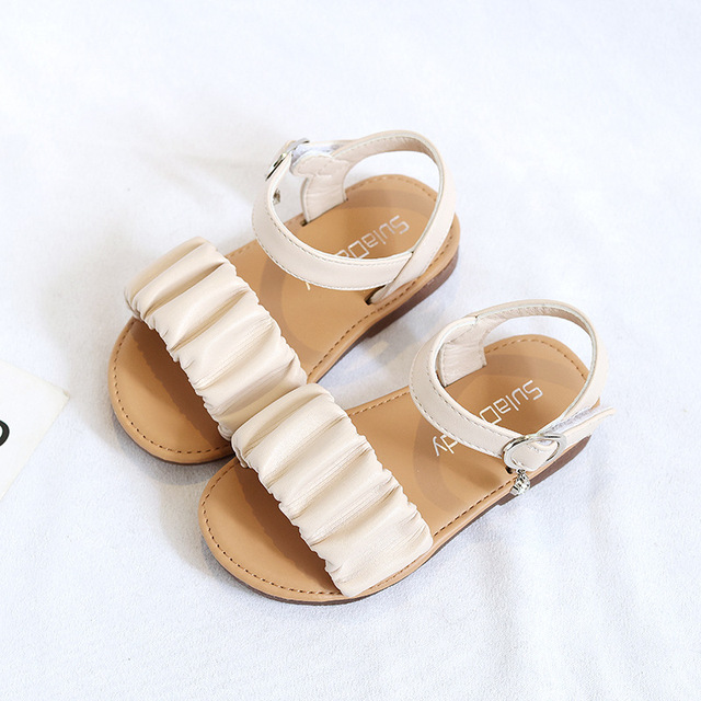 Brand Design Pleated Upper Little Girls Sandals 2022 Summer School Kids Sandals Girls Princess Beautiful Holiday Beach Shoes F03173