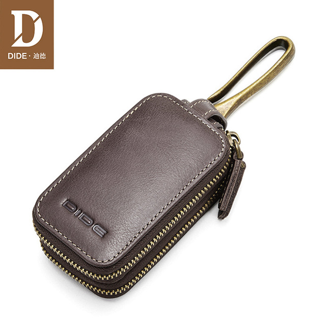 DIDE Vintage Car Genuine Leather Mini Key Bag Coin Purse Wallets Men Women Keys Organizer Keychain Double Zipper Key Cover