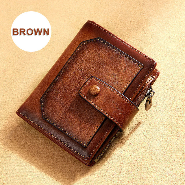 Vintage Men's Genuine Leather Wallet RFID Blocking Trifold Short Multifunction Money Clip Large Capacity Zipper Coin Purse