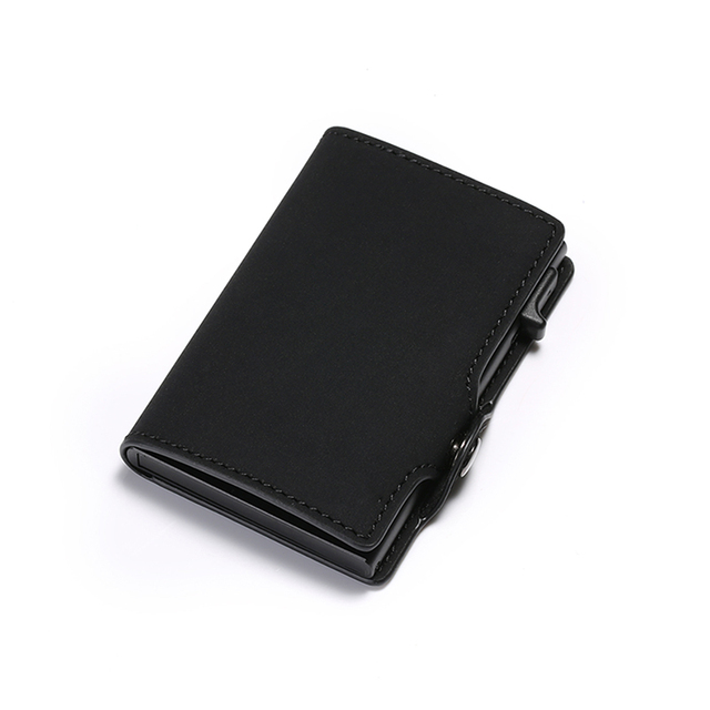 DIENQI - Men's Rfid Carbon Fiber Wallet, Black Leather Wallet, Small Wallet