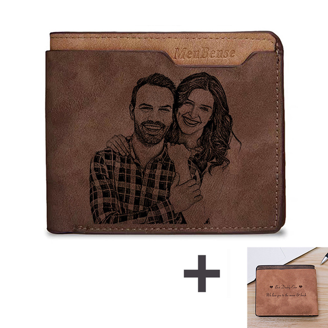 Men's Short Multifunction PU Leather DIY Engraving Personalized Photo Text Wallet Carving Photo Wallet Father's Day Gift for Men