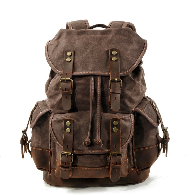 Men's Leather Backpack Large Capacity Tarpaulin Vintage Backpack For School Hiking Travel