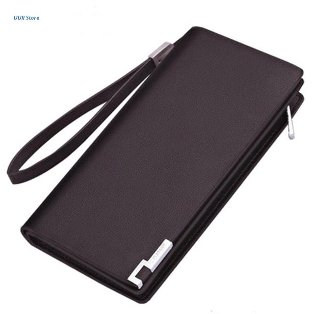 Men Wallet Vintage PU Leather Long Wallet Bifold Business Coin Pocket With Zipper