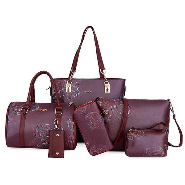 Chinese Style Floral Printing Women Handbags Shoulder Bags Set Female Practical Composite Bag 6 Piece Set Designer Brand Bolsa