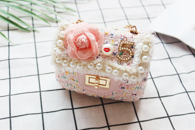 Sequin Bag for Girls, Princess Bag, Pearl, Floral Pattern, Sequin Shoulder Bag