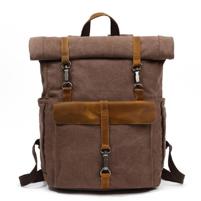 Vintage Canvas Leather Backpack Laptop Backpack Teenage Travel Backpack Student Computer Bag