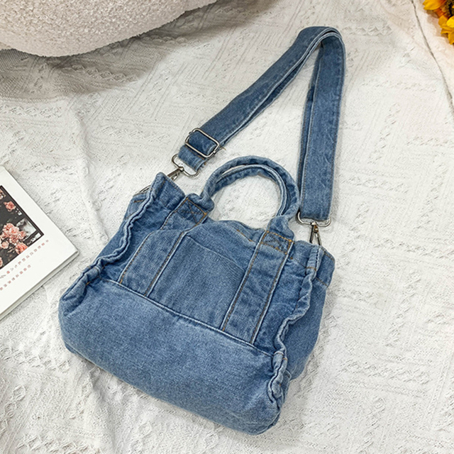 Canvas Cloth Women Small Shoulder Bag Girl Blue Canvas Small Canvas Handbag Casual Tote Detachable Strap Lady Zipper Purse 2022