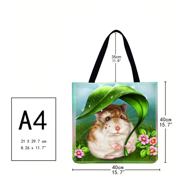 Fashionable Ladies Hamster Shoulder Shopping Bag Linen Printing Pattern Eco-friendly Tote Large Capacity Handbags