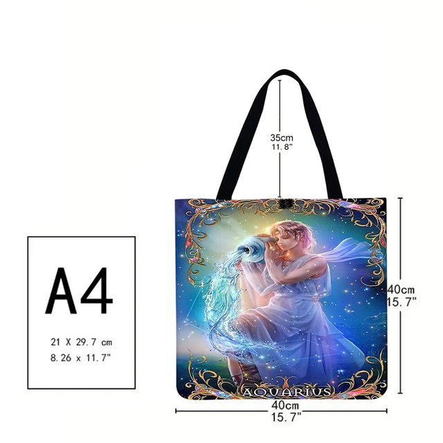 Casual Ladies Tote Bag Constellation Printed Pattern Design Travel Large Capacity Linen Female Exquisite Shopping Bag