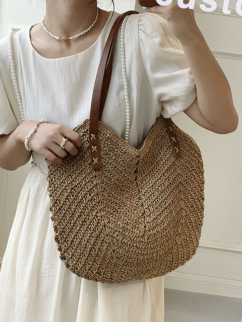 Straw Shopper Summer Bag Casual Large Capacity Hollow Woven Women Beach Ladies Tote Handbags High Design Fashion Travel Shoulder Bag