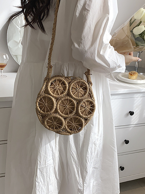 Round Beach Summer Straw Bag Handmade Woven Designer Bohemian Casual Travel Crossbody Circle Rattan Shoulder Bags Woman