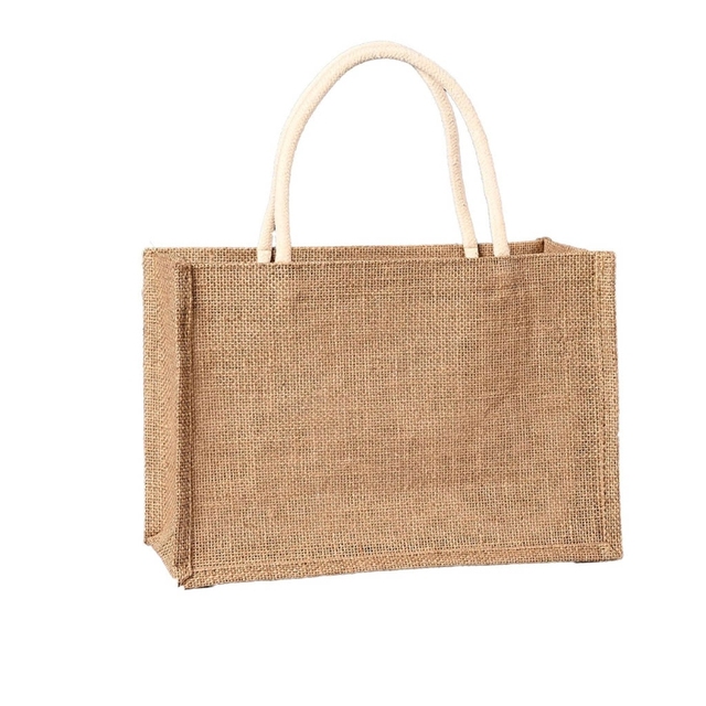 Jute Tote Bags Burlap Reusable Beach Grocery Shopping Bag With Handle Large Capacity Travel Storage Organizer For Women