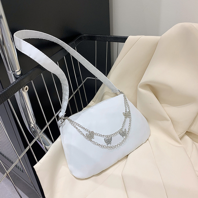 2022 Women Nylon Shoulder Underarm Bag Fashion Solid Color Butterfly Chain Color Zipper Small Purse Handbag Casual Shopping Bags