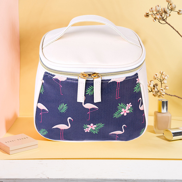 Korean PU leather printing cosmetic bag fashion printing portable female cosmetic large capacity trend retro casual cosmetic bag