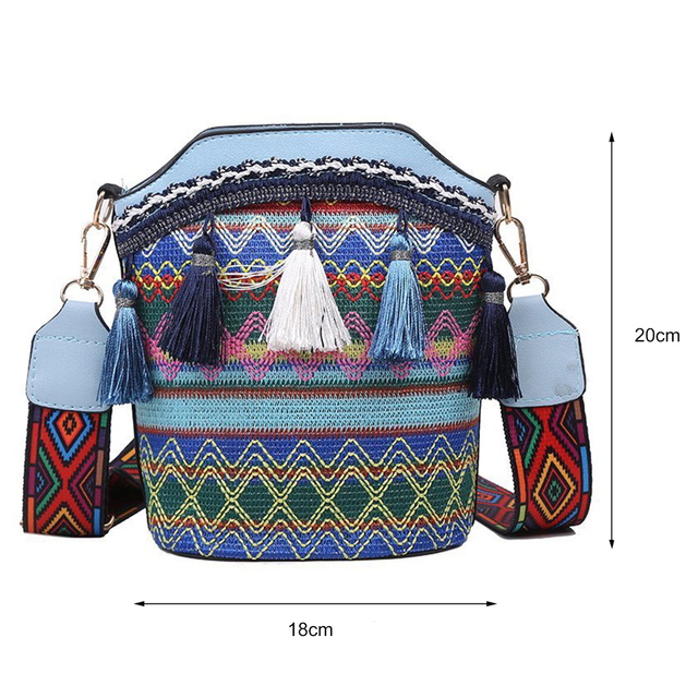 Bohemian Braid Bucket Crossbody Bag with Tassel Fringed Purse Tote Wide Crossbody Shoulder Bag Luxury Strap Designer Handbags