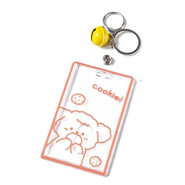 X7YA 1pc Transparent Acrylic Business Card Holder For Staff Staff With Keyring Bell Cartoon Pattern Pass Card Cover Bus Cards