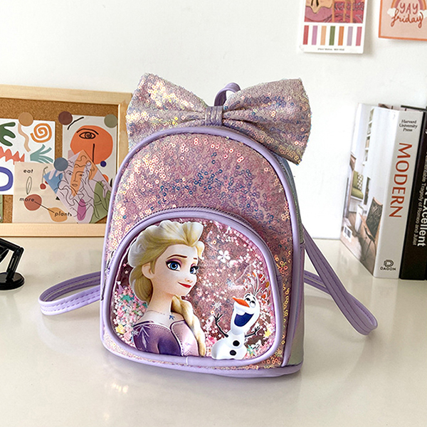 New Children's School Bag Cartoon Princess Accessories Bag Bow Sequins PU Backpack Pupil Kindergarten Kids Girls Backpack