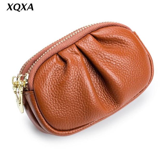 X7YA Women's Leather Wallet Double Zipper Pocket Earphone Credit Card Holder Lady Wallet