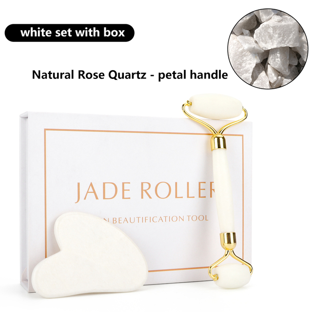 Natural Pink Quartz Jade Roller Gua Sha Set Facial Body Massager Roller Stone Jade Massage Set Face Lifting Beauty Massage Device