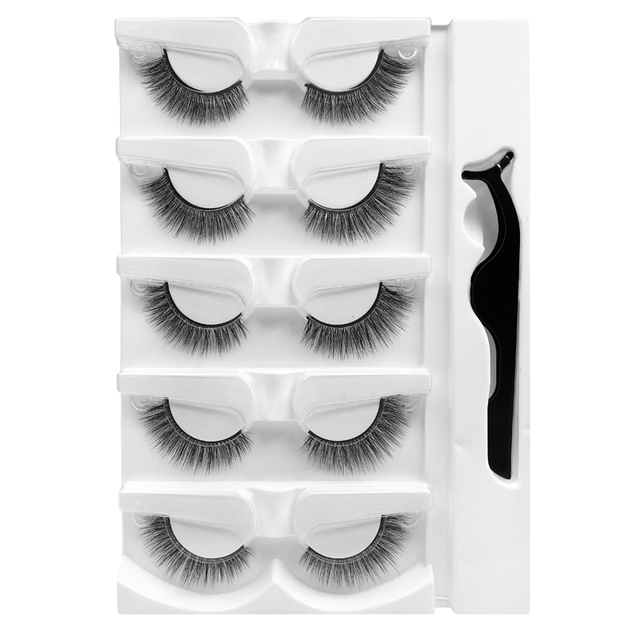 5 Pairs - Reusable Self Adhesive False Eyelashes With Adhesive Tape Natural Waterproof Eye Lashes To Wear No Glue Needed