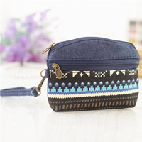 Women Ethnic Cotton Fabric Coin Purse Clutch Card Key Holder Children Kids Wallet Double Zipper Coin Purse porte monnaie femme