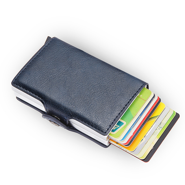 Carbon Fiber Anti Rfid Double Card Holder For Men Simple Metal Wallet