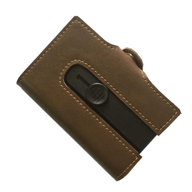 Genuine Leather Card Holder with Latch for Men Fashion Smart Card Wallet Aluminum Credit Card Holder New Style 2019